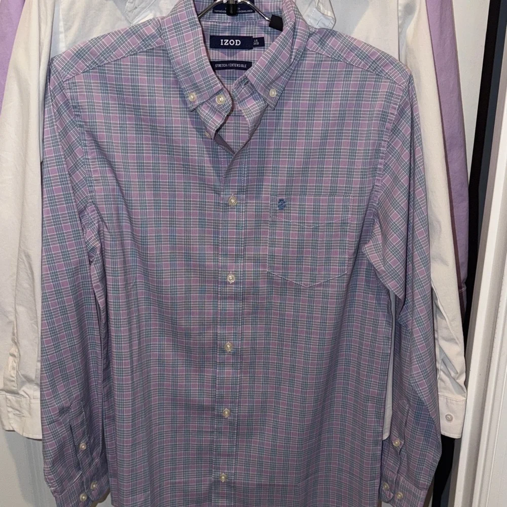 Izod Boy's Lavender and White Plaid Shirt Bundle - Picture 2 of 8